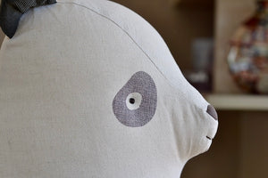 Detail of eye on Very Large Danish Panda in Cotton by Maileg with ribbed fabric.