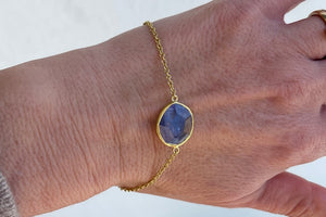 Wearing the single stone bracelet by Pippa Small.