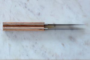 Bottom view of of 9.47 Steak Knife with Olive Wood Handle by Perceval.