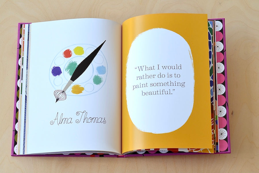 Mid-Century Modern Women in the Visual Arts by Gloria Fowler and illustrator Ellen Surrey. Twenty-five outstanding women in art, design and fashion get a colorful illustration, a carefully selected personal quote and short biography. Included are Sister Corita Kent, Eva Zeisel, Florence Knoll, Ray Eames, Ruth Asawa, Alma Thomas, Mary Blair and many more. 