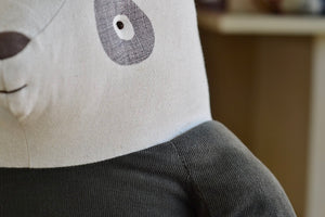 Detail of Very Large Danish Panda in Cotton by Maileg with ribbed fabric.