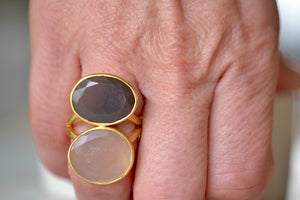 Wearing the Double Moonstone Greek ring by Pippa Small.