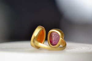 
            
                Load image into Gallery viewer, Pink Tourmaline and Fire Opal New Day Two Stones Ring by Pippa Small  alternate view.
            
        