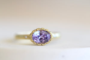 
            
                Load image into Gallery viewer, Adel Chefridi Purple Sapphire Blossom ring 18k yellow gold, purple sapphire, diamonds satin finish
            
        