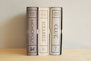 Bookshelf Editions of classic games includes Clue, Scrabble and Monopoly all sold separately.