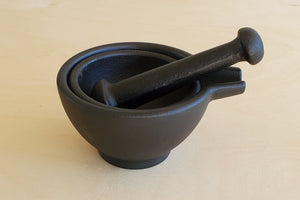 
            
                Load image into Gallery viewer, Cast Iron Mortar and Pestle from Zassenhaus Sturdy solid cast iron construction.  Mortar, pestle and stacked n bowl.  Designed in Germany, produced to a high European standard of quality.  Functional and attractive.  Will last a lifetime. 
            
        
