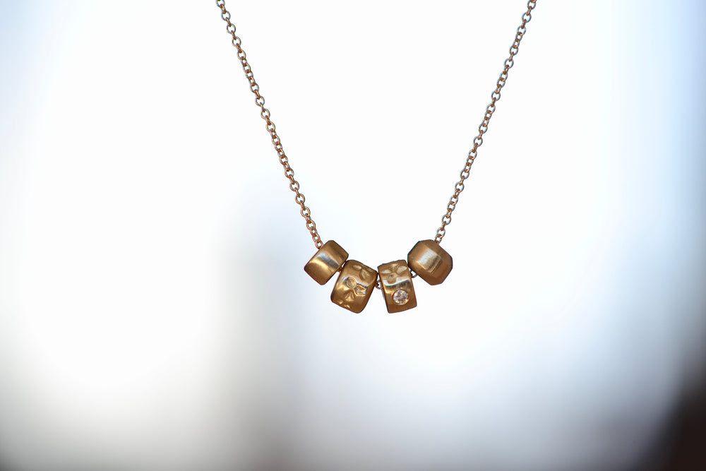 
            
                Load image into Gallery viewer, Four (4) bead necklace in 14k gold with Canadian diamonds by Kaylin Hertel.
            
        