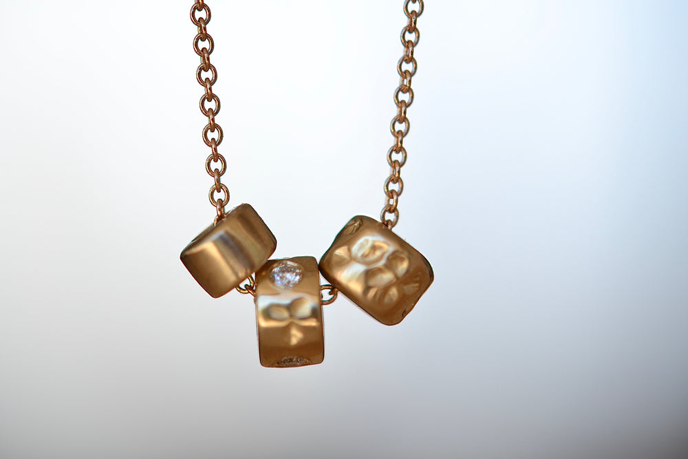 
            
                Load image into Gallery viewer, (3) three  bead necklace in 14k gold with Canadian diamonds by Kaylin Hertel.
            
        