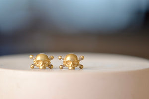 Polly Wales Skull & Bone Baguette Diamond Diamonds Earrings stud studs. Cast not set.