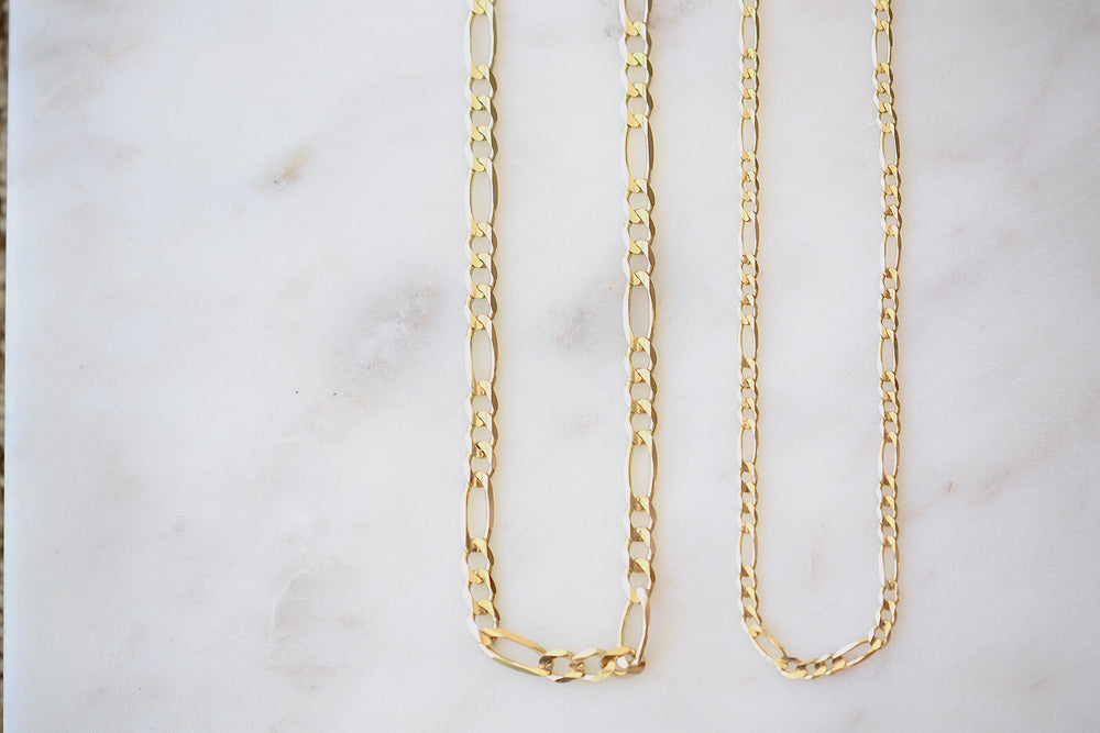 OK Chain Bar Figaro Chains 4mm wide 3mm 14k gold 20" or 18"  