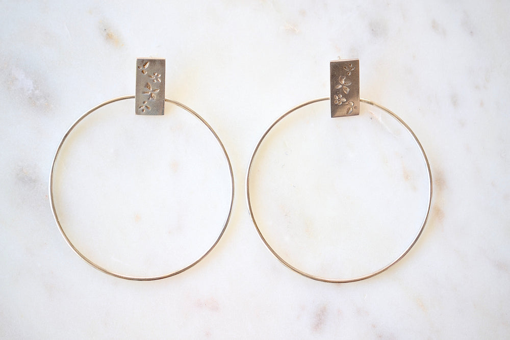 Medium Brick Hoop Earrings in Silver by Kaylin Hertel.
