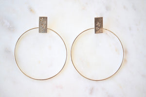Medium Brick Hoop Earrings in Silver by Kaylin Hertel.