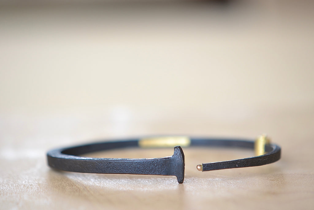 Pat Flynn Standard Mens Plain Nail Bracelet shown open.