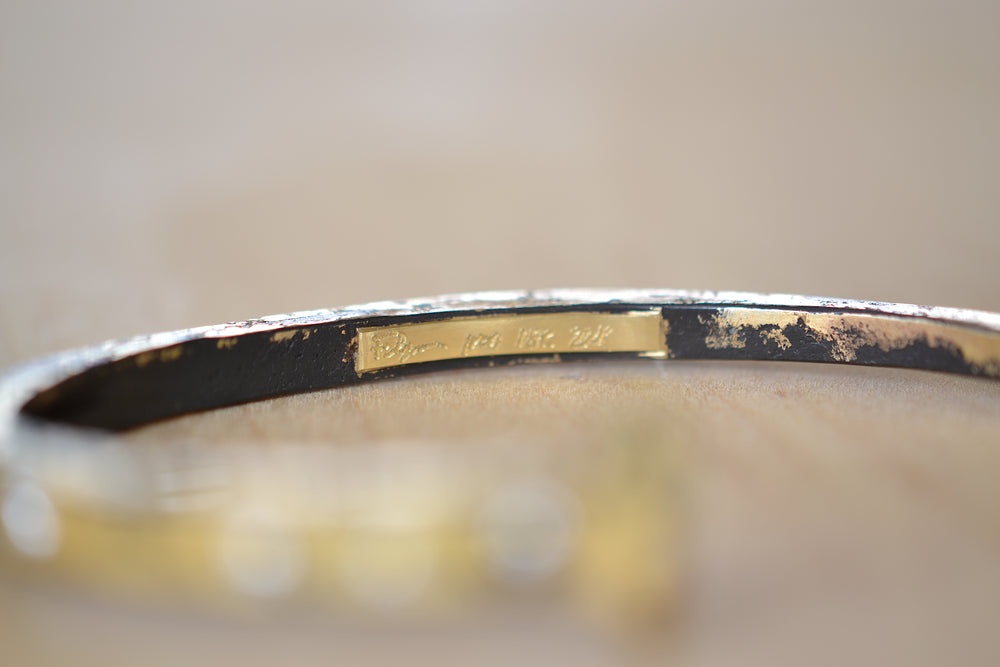 Pat Flynn Super Dust Top Sprinkle Nail Bracelet Forged Blackened iron 22k Gold Dust, diamonds, 18k gold hinge
