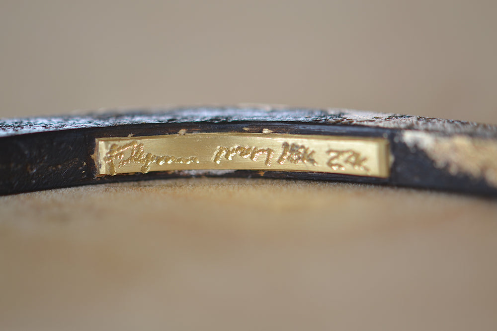 
            
                Load image into Gallery viewer, Pat Flynn Dust Nail Bracelet Blackened iron, 22k gold accents, 18k gold hinge
            
        