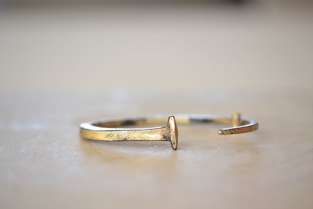 Pat Flynn Super Dust Superdust Nail Bracelet Forged Blackened iron 22k Gold Dust, 18k gold hinge