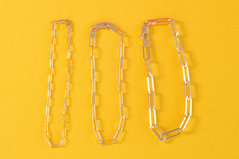 OK Chain Bar 14k gold 7" paperclip chain bracelets with 5mm, 8mm or 12mm long clips