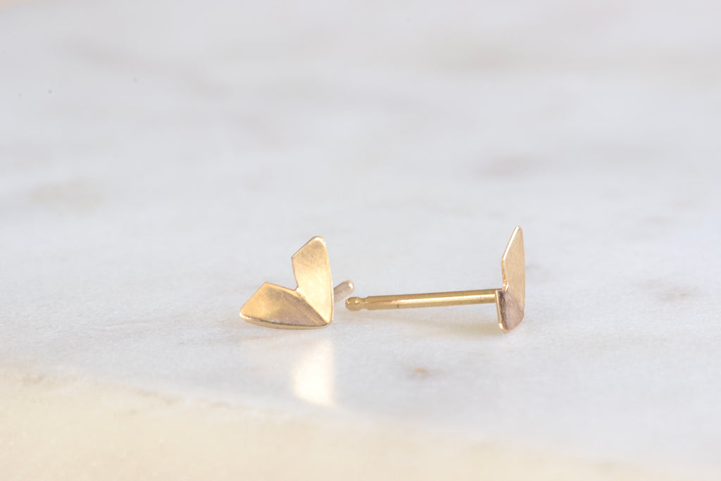 Kaylin Hertel Origami stud Studs Earrings in 14k yellow gold or sterling silver are Perfectly minimal gold origami bird studs in small, medium or large.