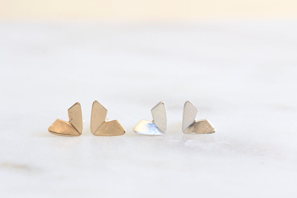 Kaylin Hertel Origami stud Studs Earrings in 14k yellow gold or sterling silver are Perfectly minimal gold origami bird studs in small, medium or large.