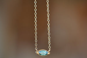 Elizabeth Street Blue Green Marquise Pendant Necklace 14k yellow gold chain eagle claw prong setting