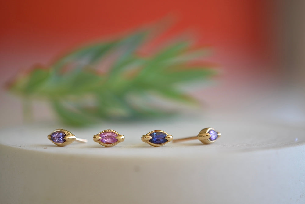 Marquise Sapphire Stud Earrings in Purple, Blue, Pink and Lilac