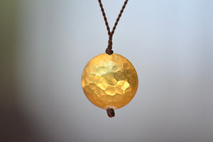 
            
                Load image into Gallery viewer, Margaret Solow 20k Gold Hammered Disc Pendant Necklace Nylon Cord
            
        