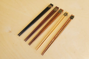 Japanese Style Chopsticks each in different type of wood. Set of five.