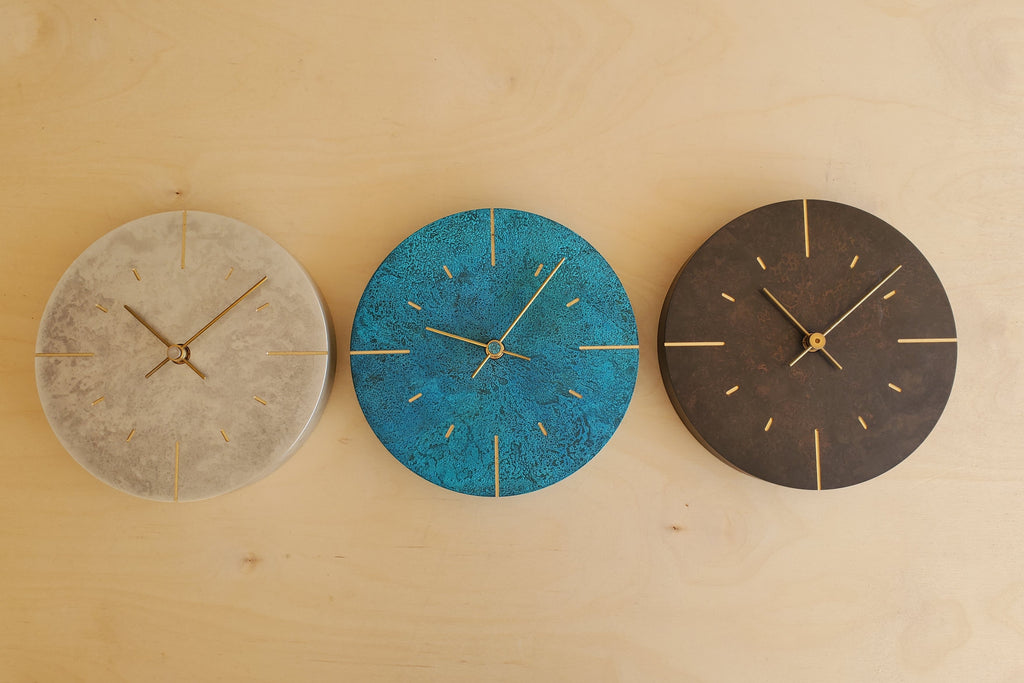 Japanese Cast Brass Clock "Orb" Verdigris Finish made in Toyama.