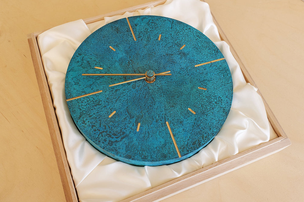Japanese Cast Brass Clock "Orb" Verdigris Finish made in Toyama.