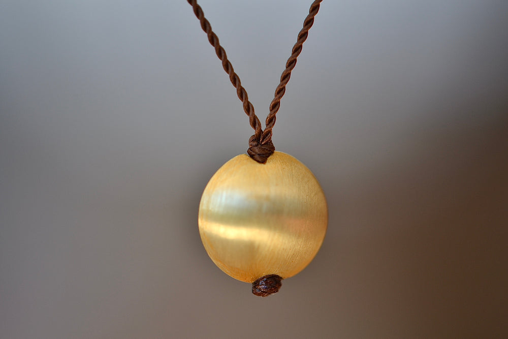 Margaret Solow 18k Gold Pendant Necklace Round Sphere  Disc Nylon Cord