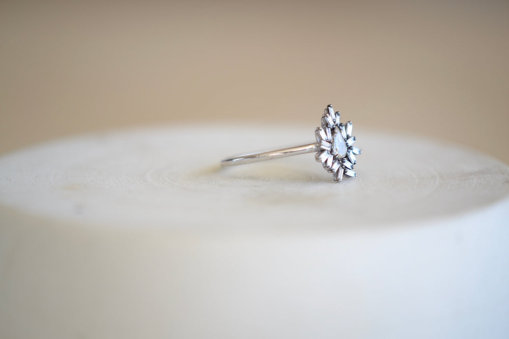 
            
                Load image into Gallery viewer, Suzanne Kalan Teardrop Rosecut Firework Diamond Ring with Fireworks White Gold Champagne Baguette Diamonds
            
        