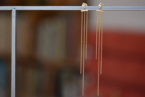 Three Strand Dangle Fringe Earrings by Suzanne Kaman in 18k yellow gold with diamonds.