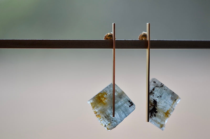 
            
                Load image into Gallery viewer, Aquamarine on Plate Stud earrings from Kathleen Whitaker.
            
        