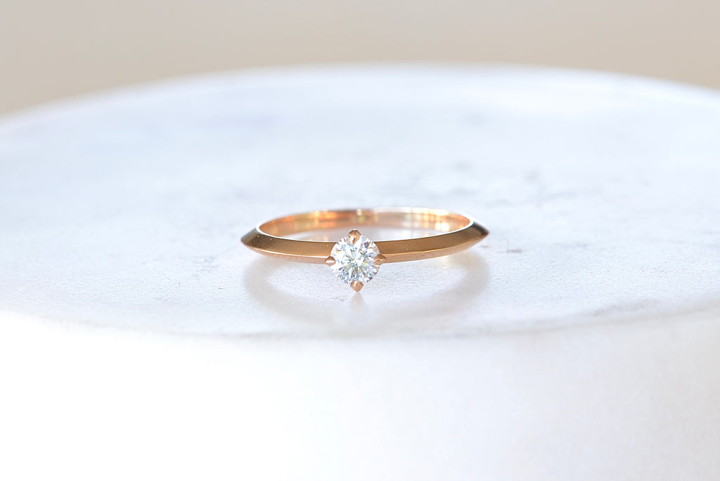 Lizzie Mandler Petite Knife Edge Solitaire ring diamond brilliant cut prong setting 18k rose gold