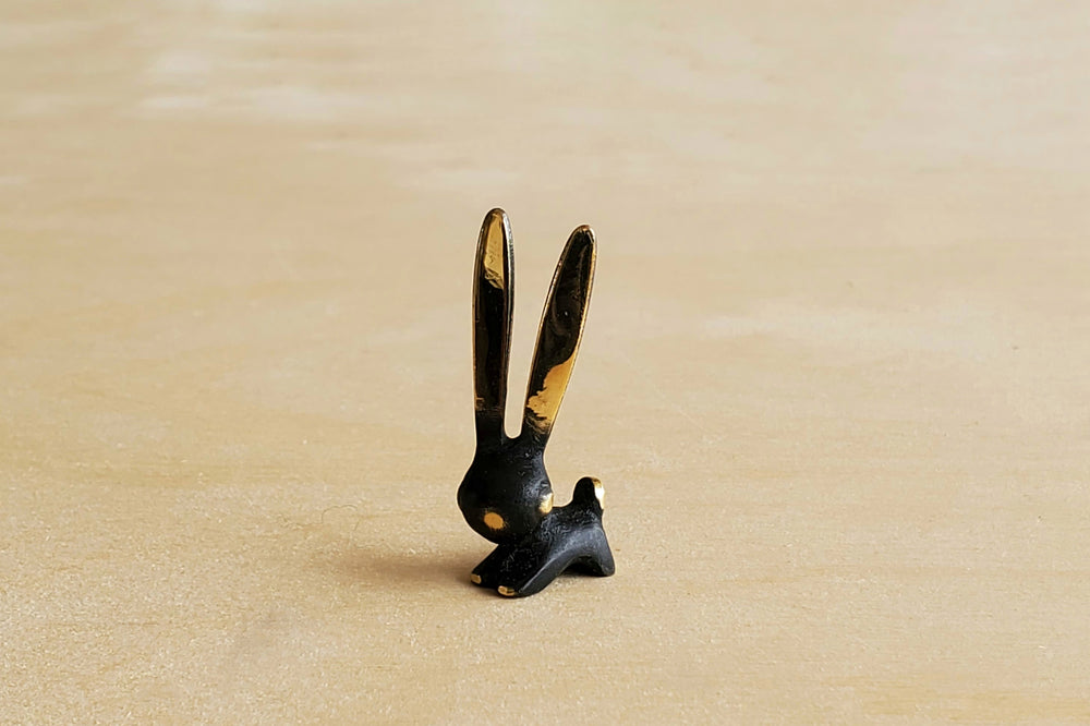 
            
                Load image into Gallery viewer, Tiny Austrian Brass Figurines darkened with patina. Rabbit by Walter Bosse..
            
        