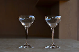 Our absolutely favorite crystal cocktail glasses for anything served "Up". Plain gorgeous. Set of 2 Nick and Nora Martini cocktail glasses made from crystal and part of the drink specific collection by Riedel in Germany and available at OK.
