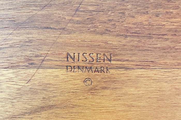 Stamp of Interior of vintage Nissen Teak Ice Bucket and Caddy.