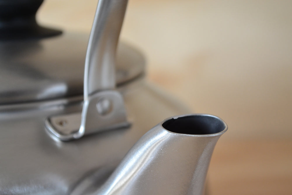 Stainless steel Kettle by Sori Yanagi spout detail.